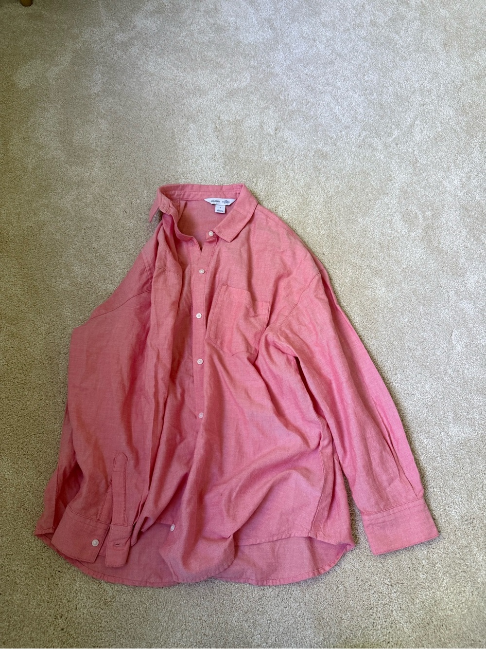 Old Navy Coral-Pink Linen Blend Button-Down Shirt